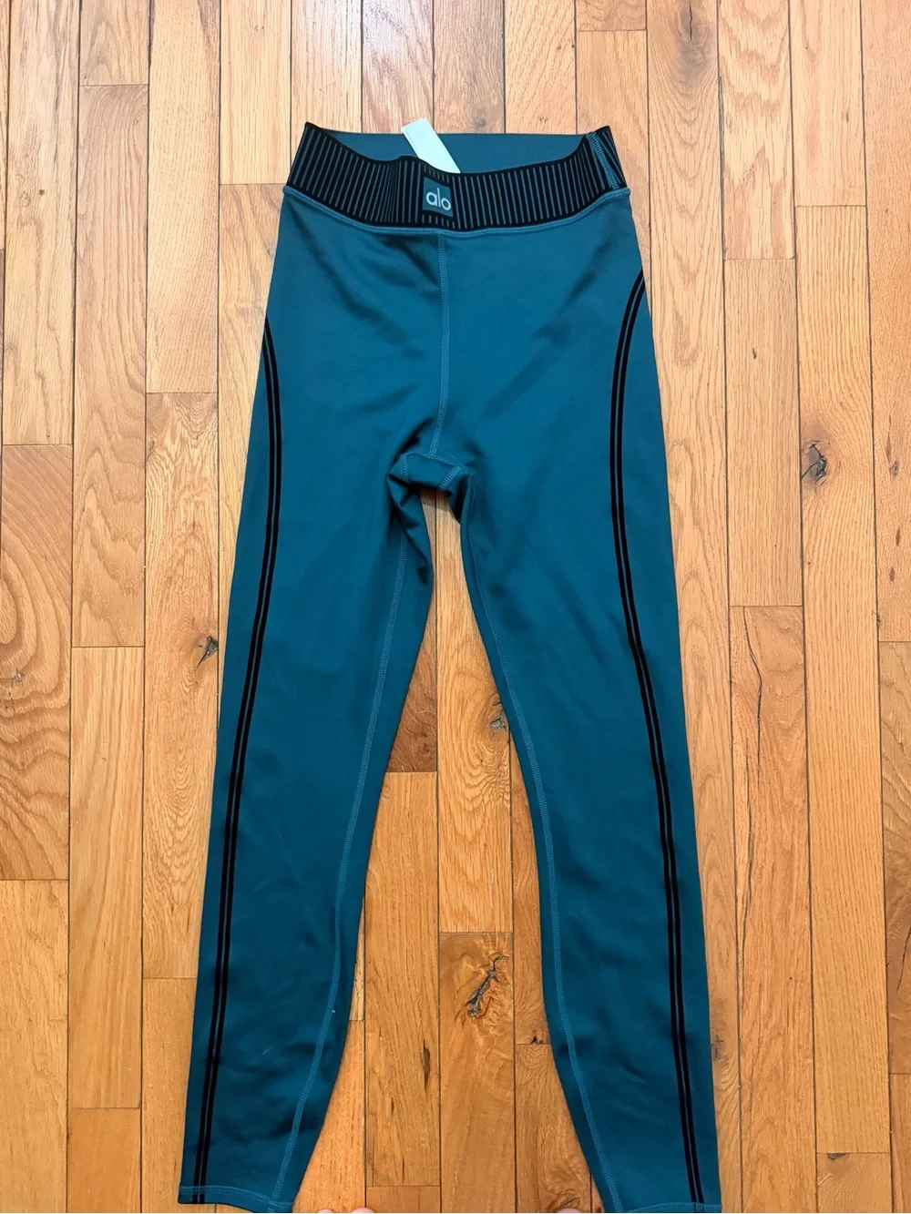 ALO Yoga Teal Leggings with Black Side Stripes - Kids